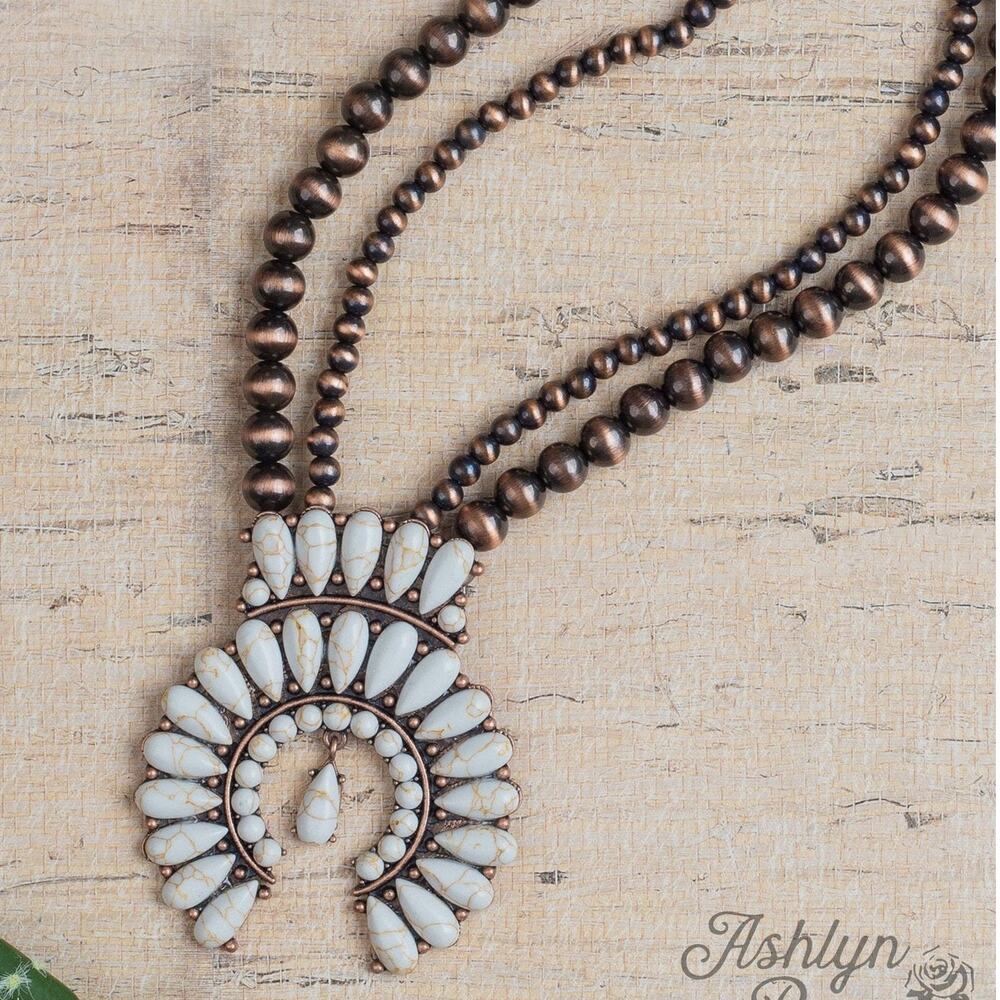 Cream Squash Blossom Beaded Necklace – Copper